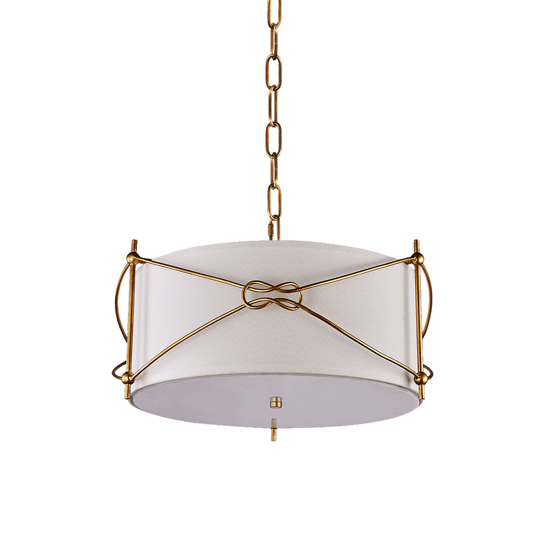 Drum Pendant Light — White Acrylic and Gold Metal Frame, 19.7" Diameter, E12, Adjustable Chain