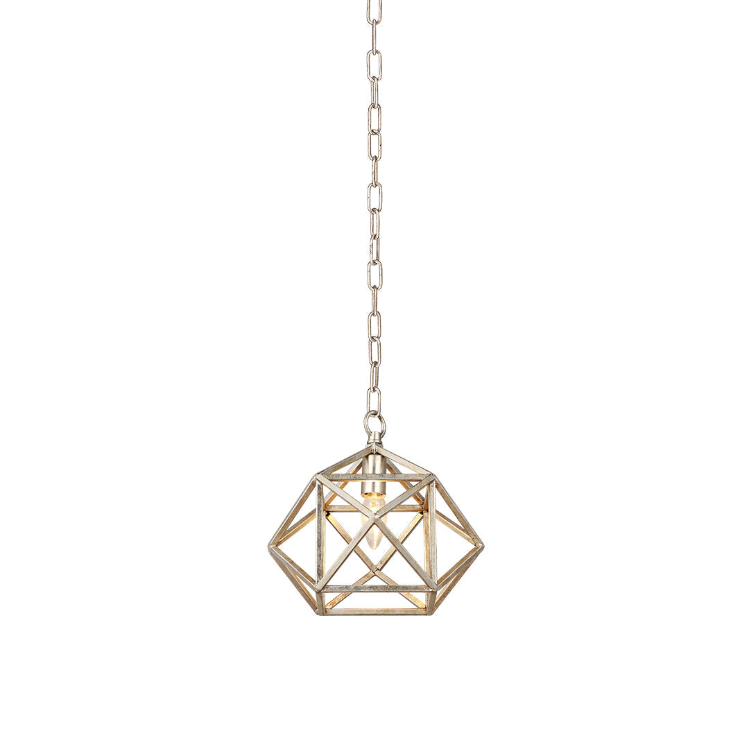 Geometric Pendant Light — Gold Metal, Adjustable Chain, E12, 10" Diameter