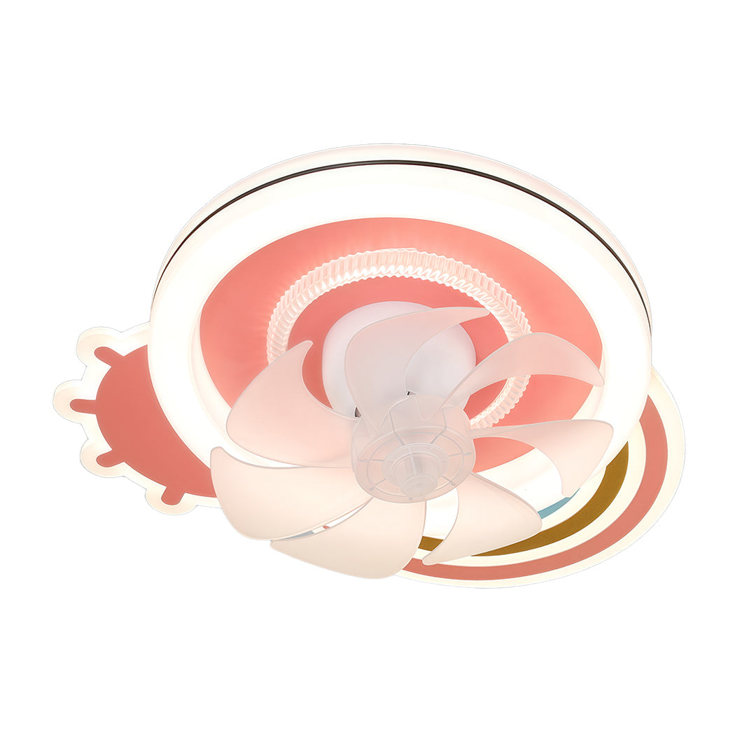Pink and White Kids' Ceiling Fan — Dimmable LED, 7-Blade, Remote Control, Hardwired, 19.69"
