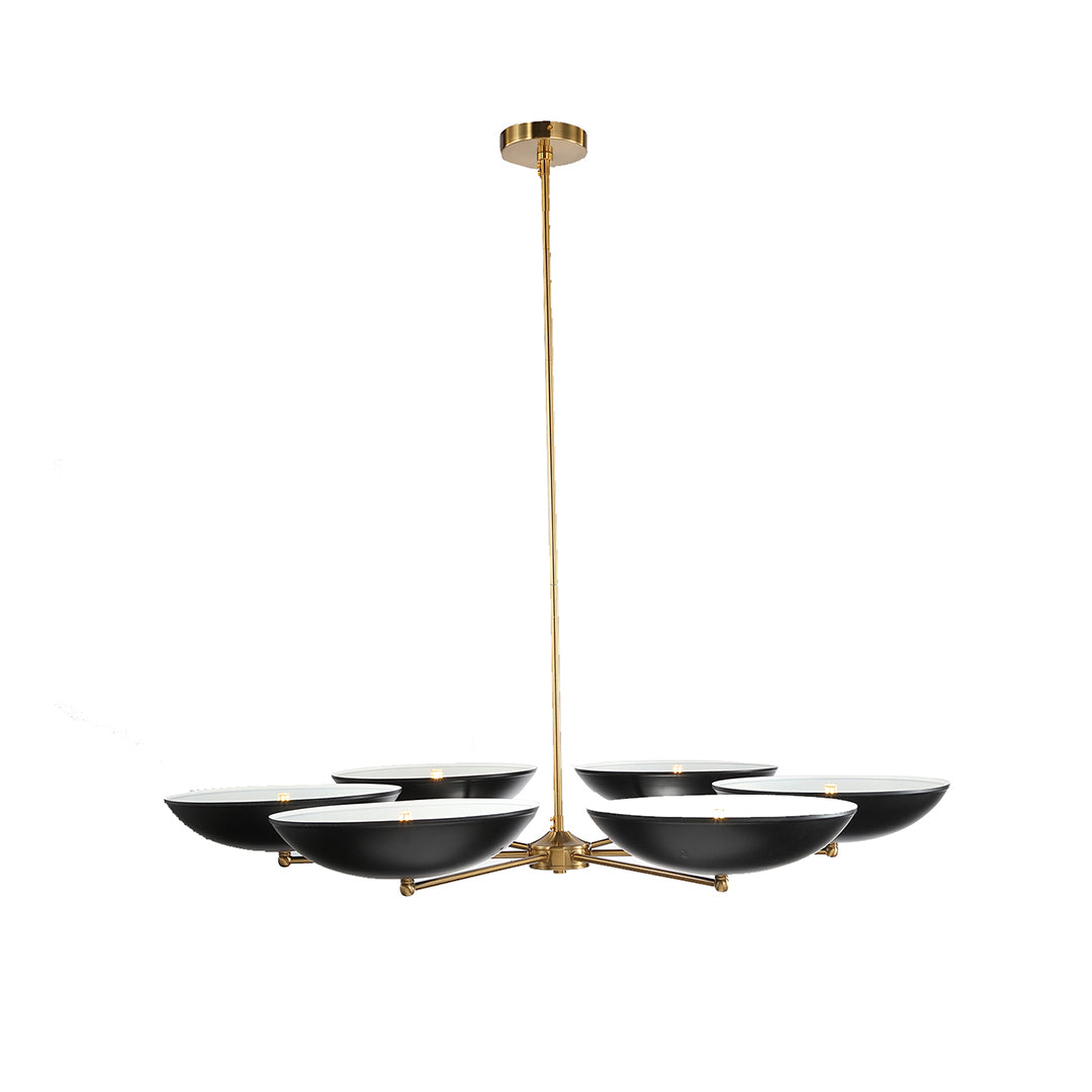 French Vintage Chandelier — Black and Gold Metal, 6-Light G9, 40" Diameter