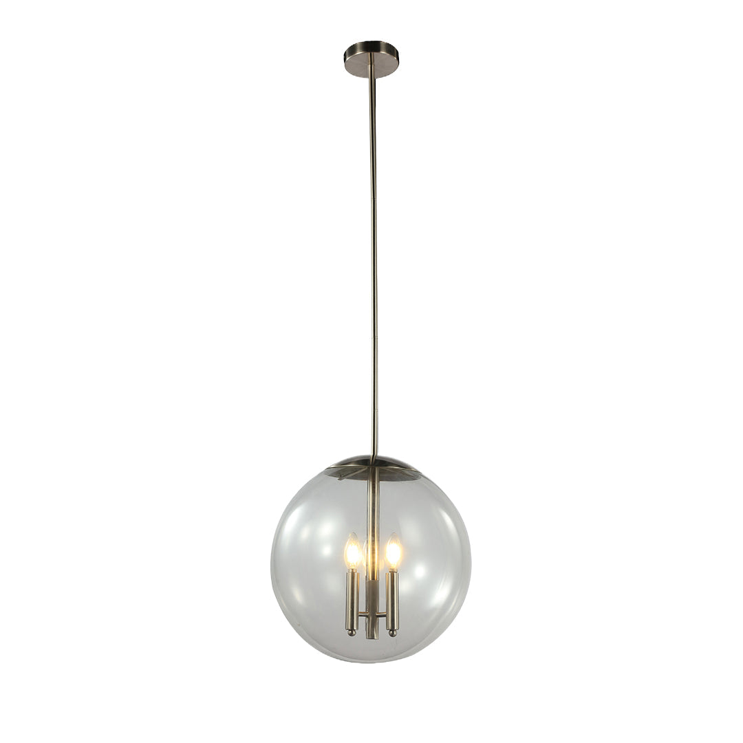 Glass Orb Pendant Light — Silver Metal, 2-Light, Adjustable Rod, E12, 16.9"
