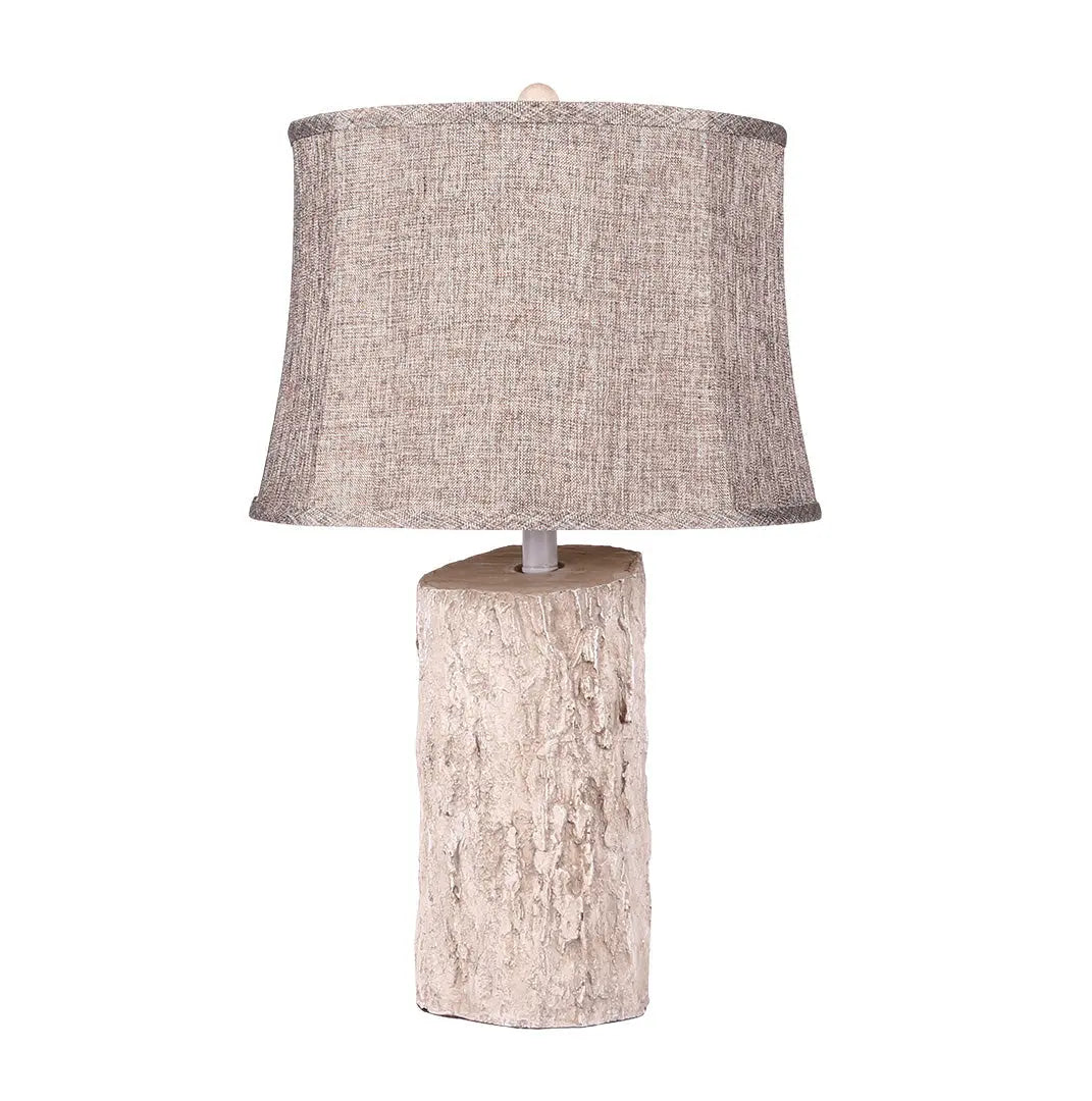 Ambient Lamp with White Wood Base and Realistic Bark Fabric Shade Luxe
