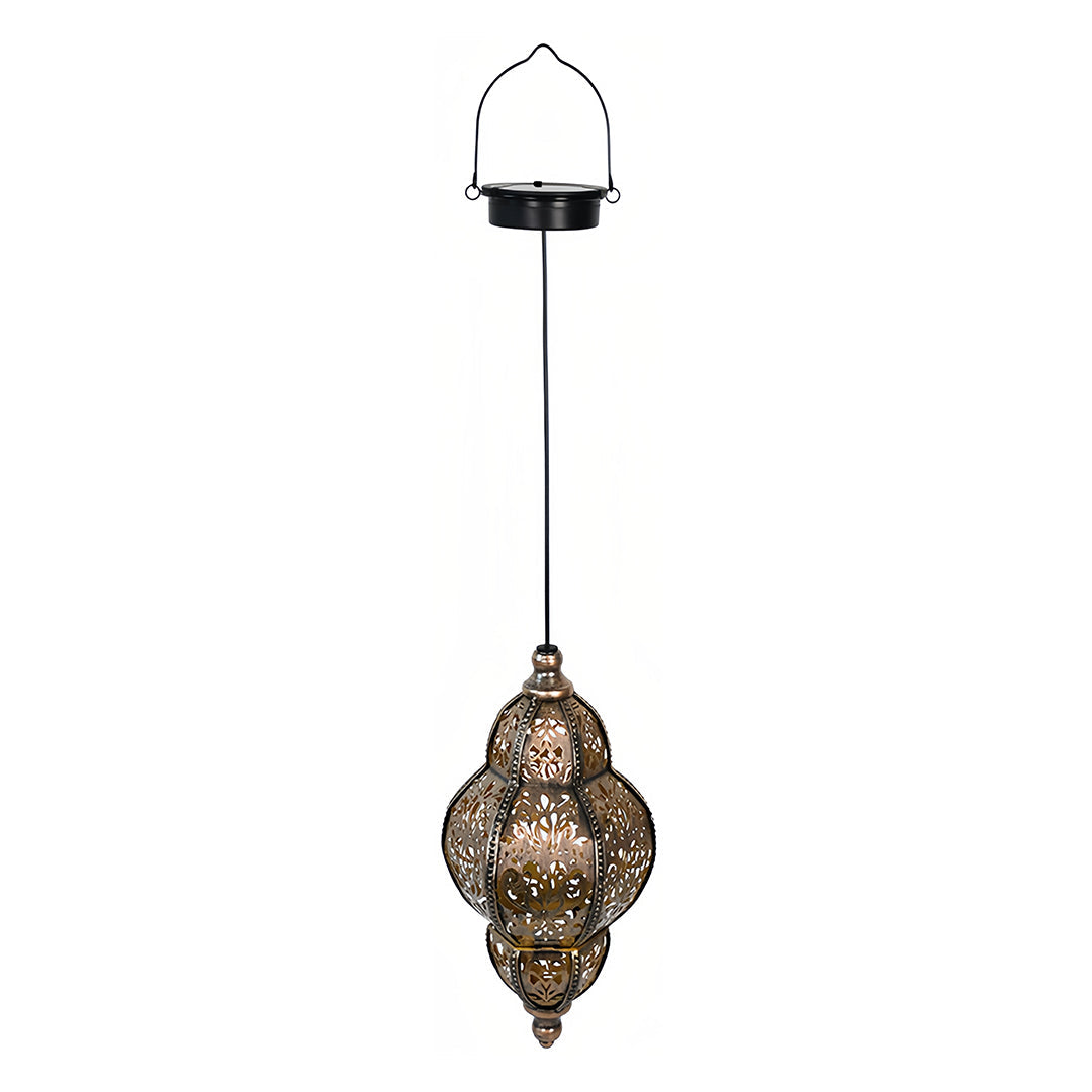 Moroccan Hollow Solar Outdoor Lantern — Wrought Iron, 0.5W Warm LED, 600mAh, IP44, Round or Rectangular