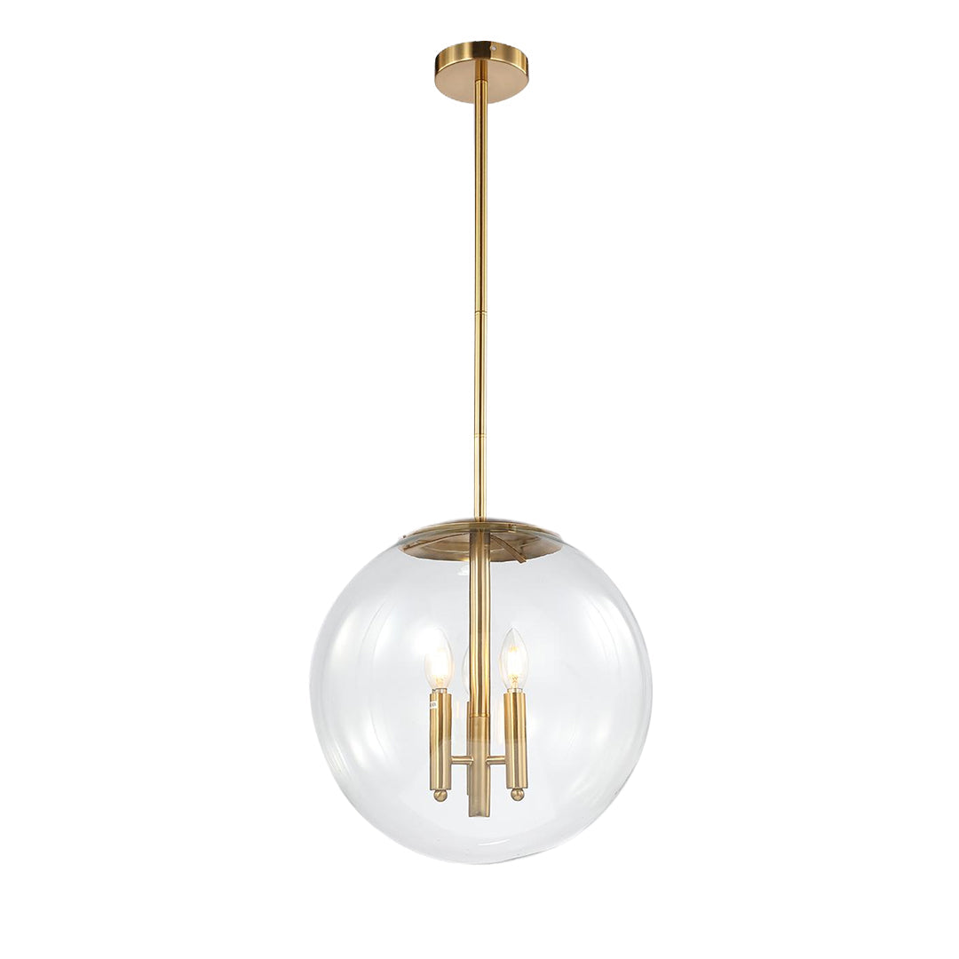 Clear Globe Pendant Light — Gold Metal Frame, Transparent Glass, E12, 2-Light, Adjustable to 52.76"
