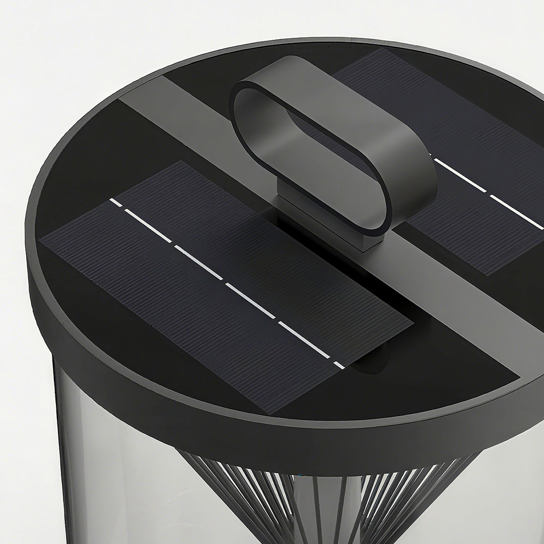 Hourglass Portable Outdoor Lantern — Black Stainless Steel, IP65, Plug-in or Solar, 13.2" / 23.6"