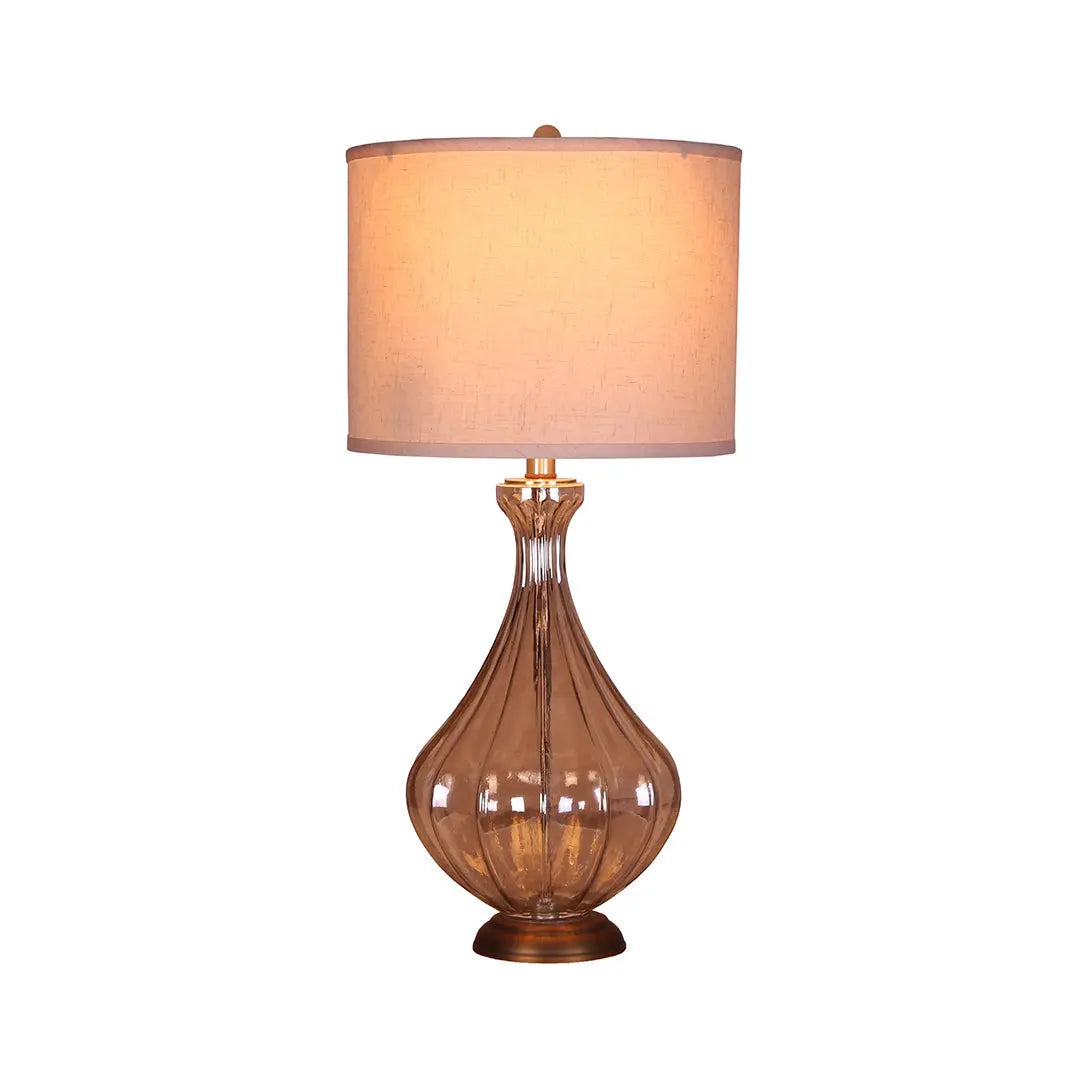 Classic Linen Shade Table Lamp with a Sculptural Glass Base Luxe