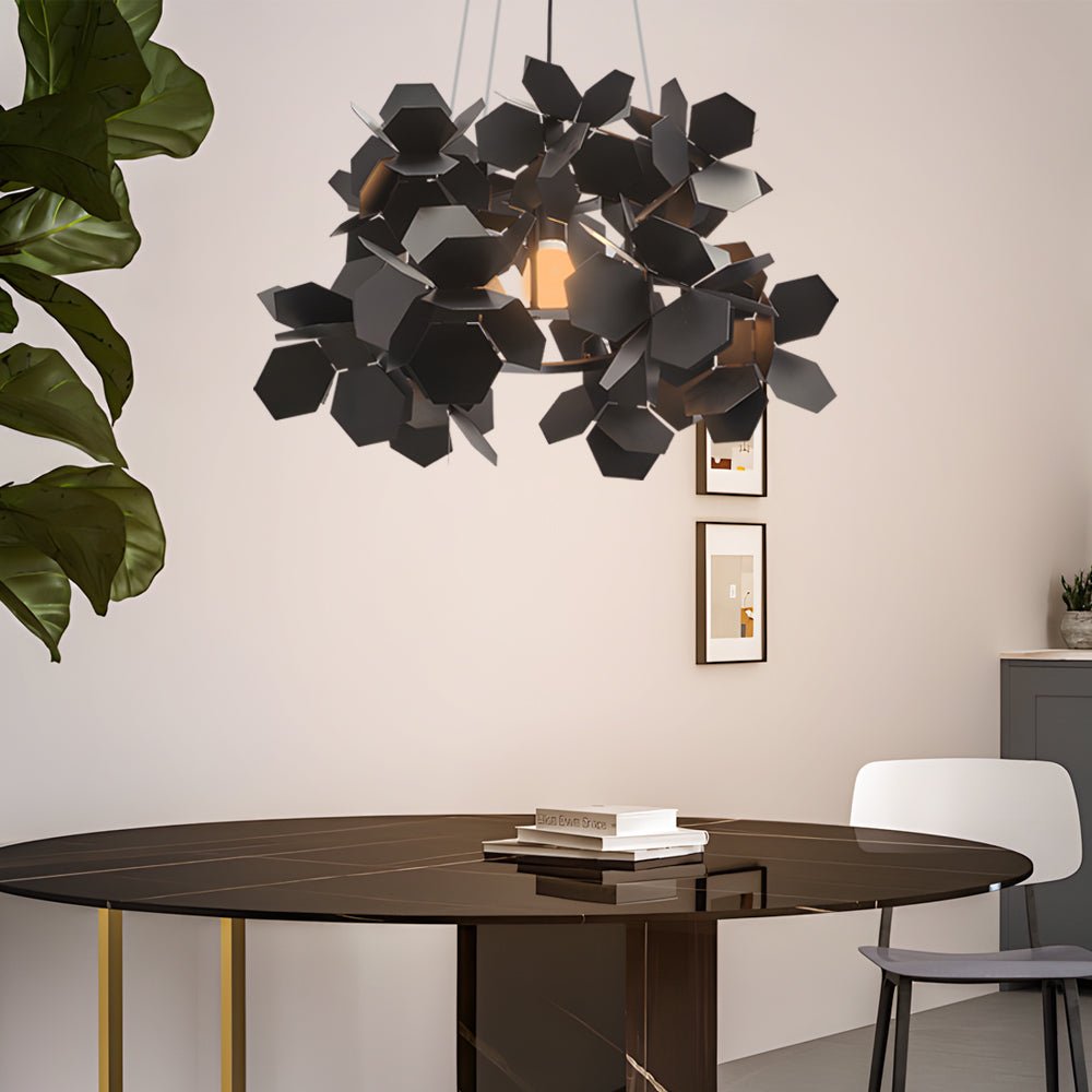 Postmodern Italian Hexagonal Black Iron Chandelier — E27, 3000K Warm White, 3 Sizes