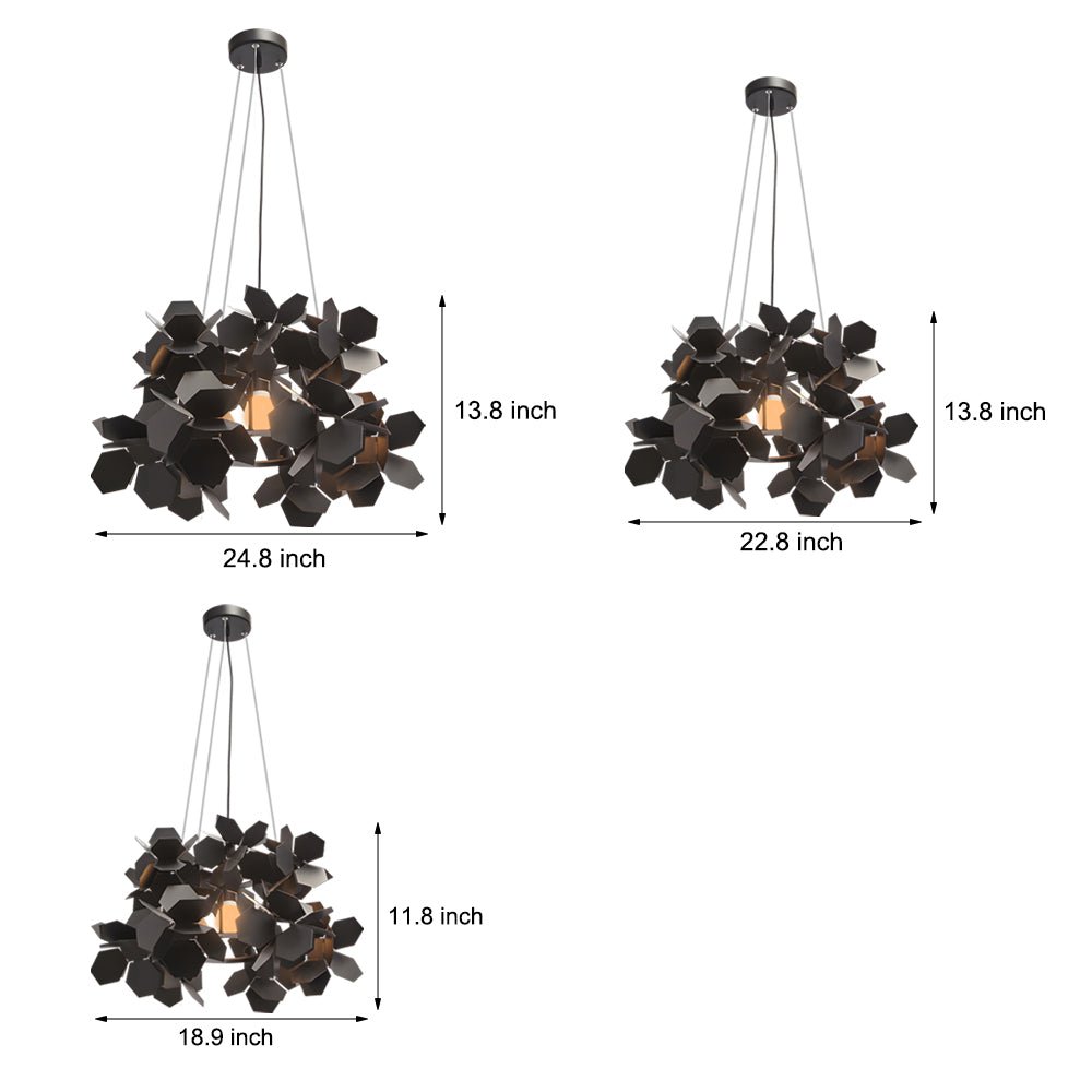 Postmodern Italian Hexagonal Black Iron Chandelier — E27, 3000K Warm White, 3 Sizes
