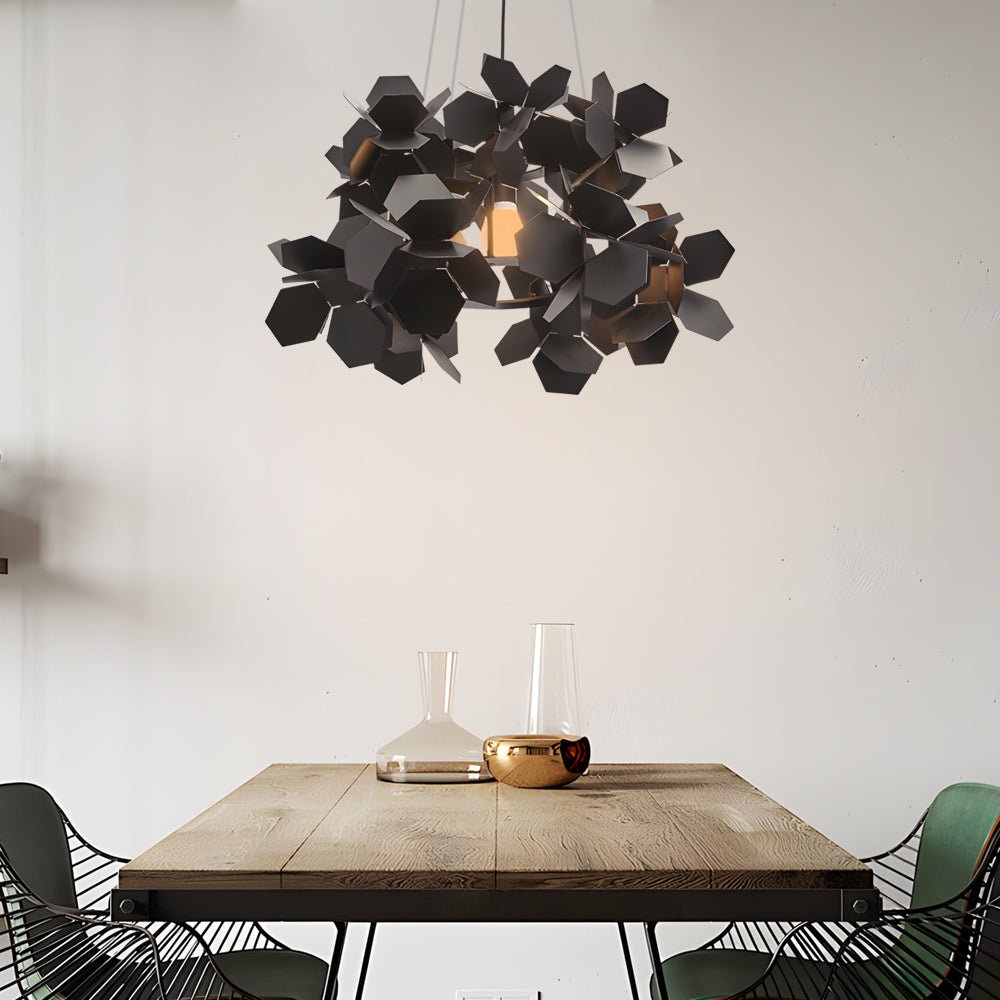 Postmodern Italian Hexagonal Black Iron Chandelier — E27, 3000K Warm White, 3 Sizes
