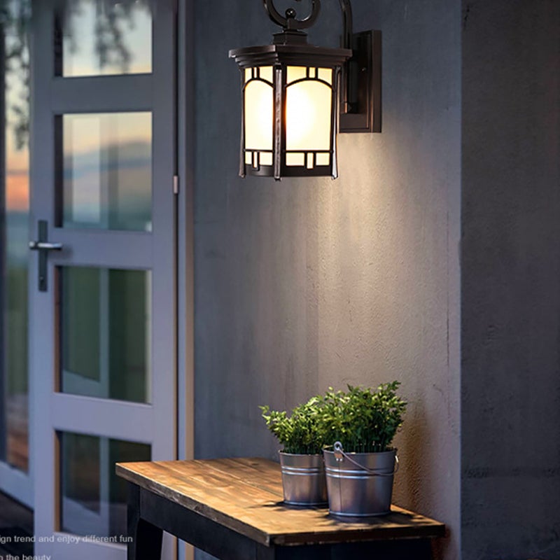 Striped Glass Outdoor Wall Sconce — Die-Cast Aluminum, E27, 1-Light, 3000K Warm, IP Waterproof, 10"W × 14.5"H