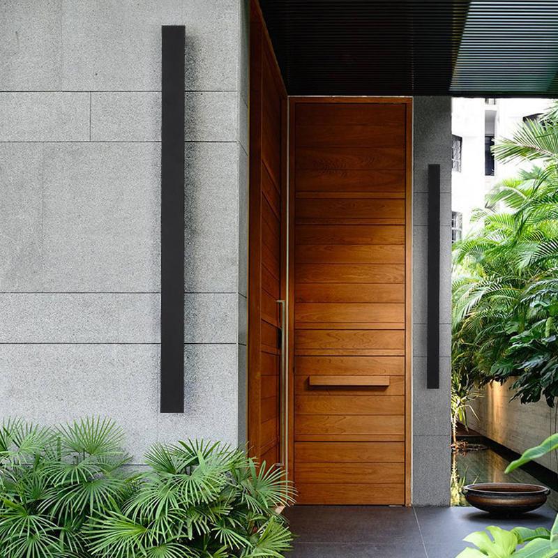 Linear Outdoor Wall Sconce — Black Metal, LED, IP65 Weatherproof, 3200K Warm White, Multiple Sizes