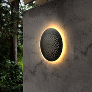 Circular Hollow Outdoor Wall Sconce — Black Metal & PMMA, LED, IP54 Waterproof, 3200K Warm White