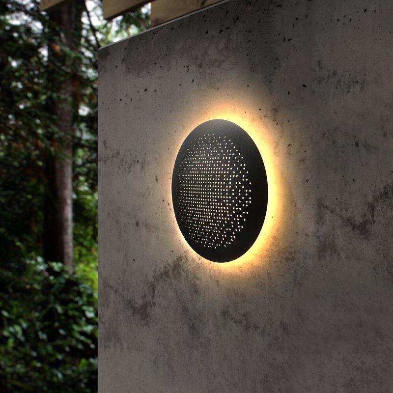 Circular Hollow Outdoor Wall Sconce — Black Metal & PMMA, LED, IP54 Waterproof, 3200K Warm White