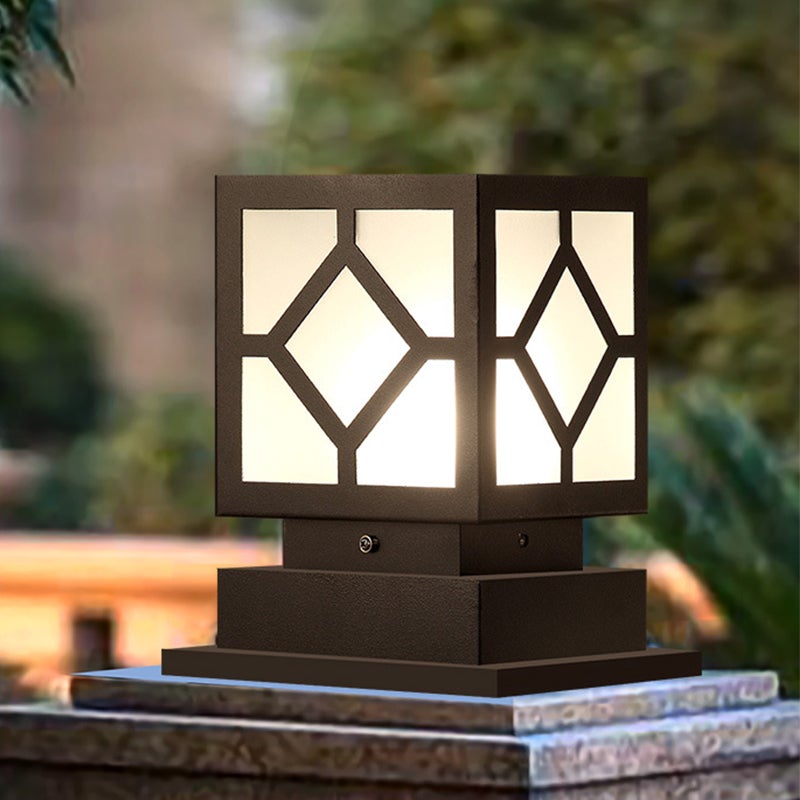 Modern Square Outdoor Post Light — Stainless Steel & PC, LED, Waterproof, 8" × 6" × 9"