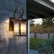 Striped Glass Outdoor Wall Sconce — Die-Cast Aluminum, E27, 1-Light, 3000K Warm, IP Waterproof, 10"W × 14.5"H