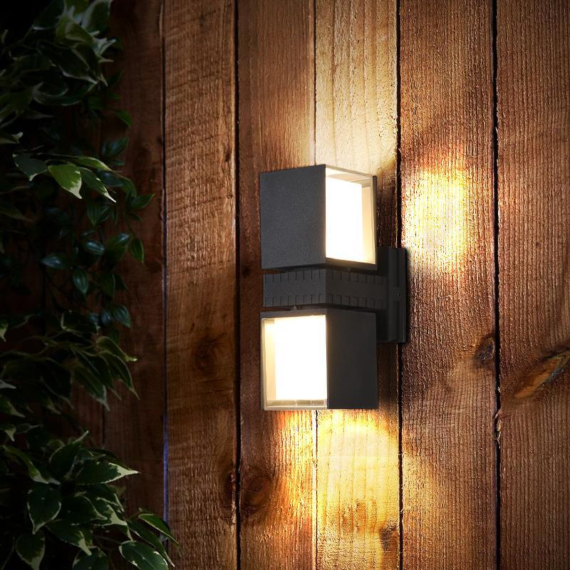 Adjustable Black Outdoor Wall Lights with Up and Down Lighting - Square Design