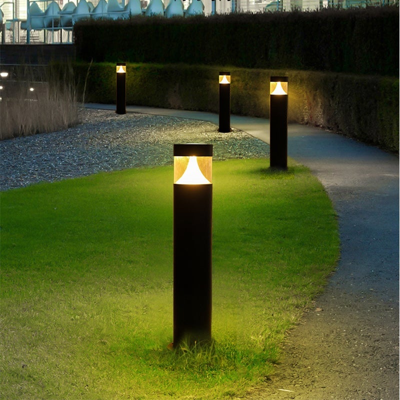Modern Round LED Outdoor Post Light - Waterproof Black Aluminum Yard Lamp