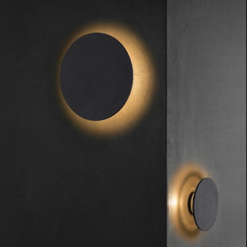 Round Concrete Flush Outdoor Wall Sconce — Gray, LED 16W–20W, 3000K Warm White, IP54, 7" or 9.45"