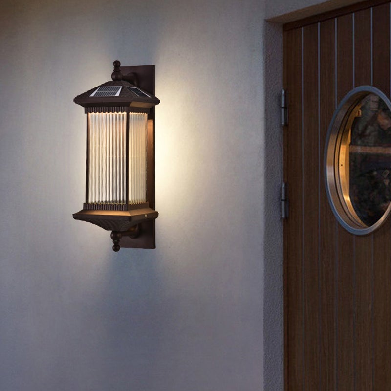 Retro Striped Glass Solar Outdoor Wall Sconce — IP65 Weatherproof, LED, 3000K Warm, 24" or 30"