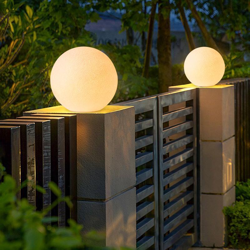 Moon Ball Outdoor Pillar Light — White Resin & Fiber, LED, IP65 Weatherproof, 9W / 16W, 3200K Warm White, 10" or 16"