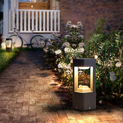 Modern Bollard Pathway Light — Black Aluminum, Hollow Lantern Design, LED 3200K, IP54 Weatherproof