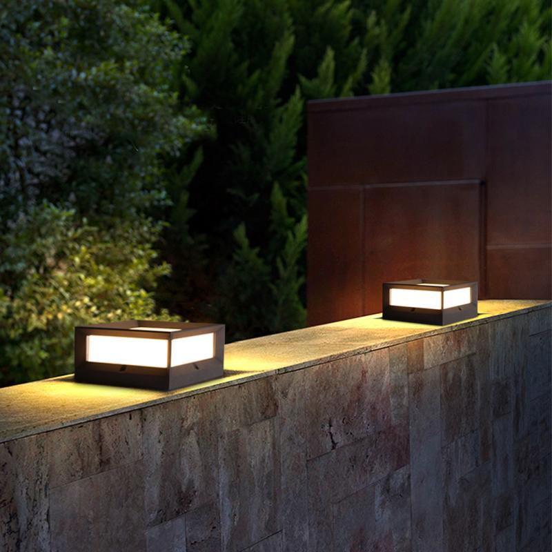 Modern Square Solar & Hardwired Outdoor Post Light — Die-Cast Aluminum, Black, IP54, Warm White 3200K