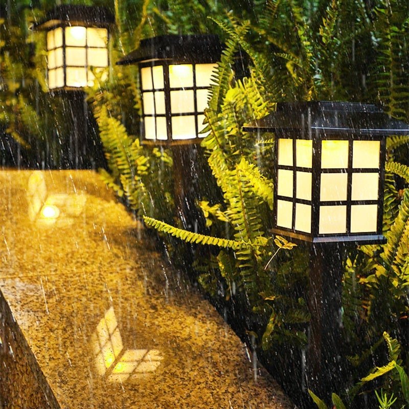Square Pavilion Solar Garden Stake Lights — Black, ABS/PVC, LED, Weatherproof