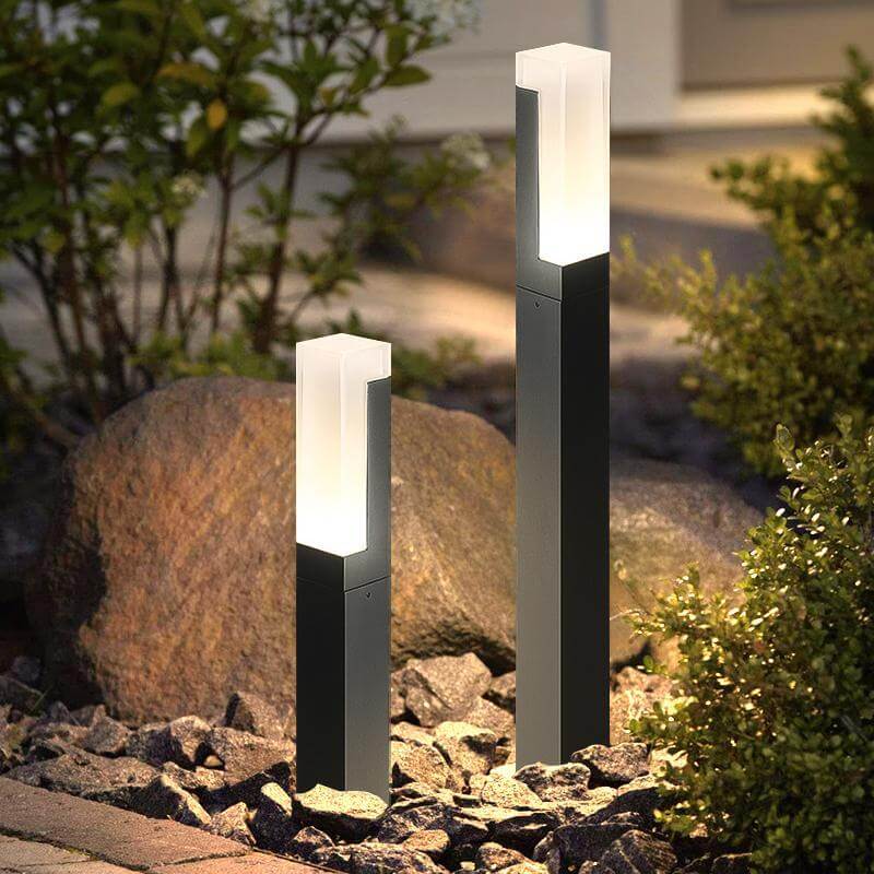 waterproof sleek black aluminum led bollard lights with minimalist cuboid design