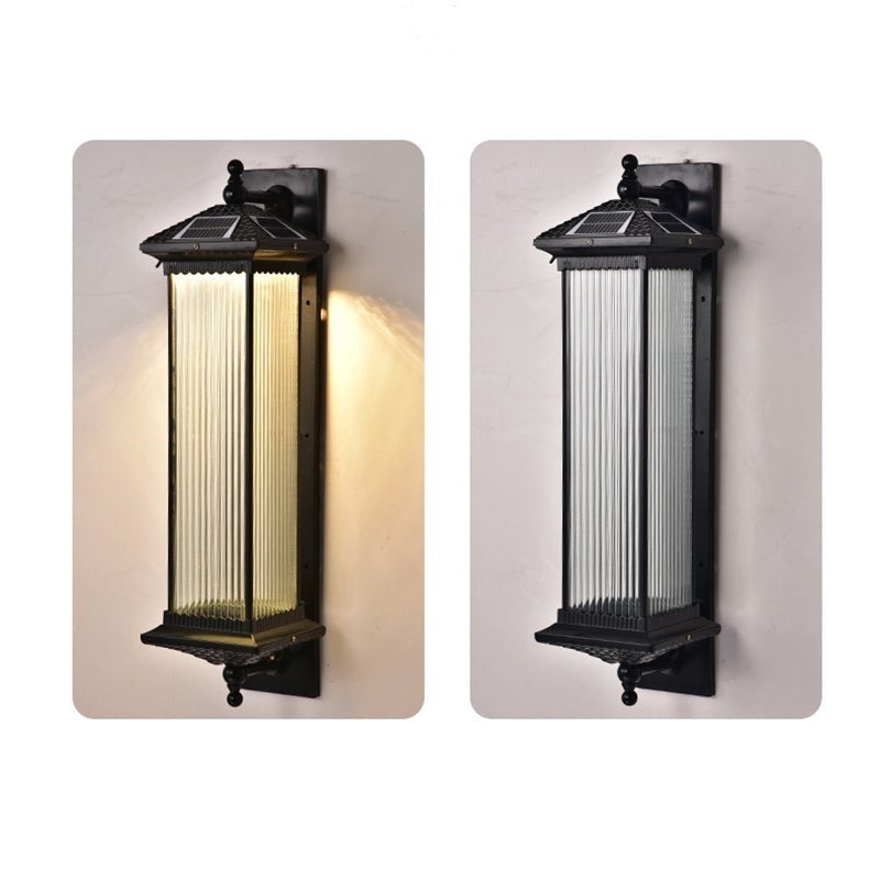 Retro Striped Glass Solar Outdoor Wall Sconce — IP65 Weatherproof, LED, 3000K Warm, 24" or 30"