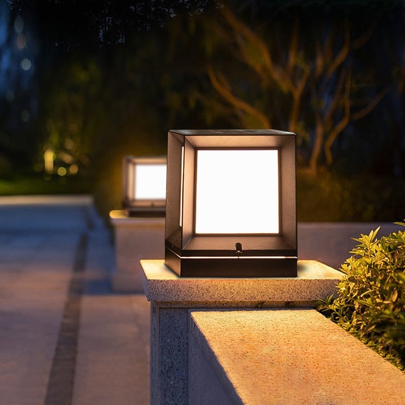 Modern Geometric Square Solar Post Light — Black ABS & Acrylic, LED, 3W, Dusk-to-Dawn
