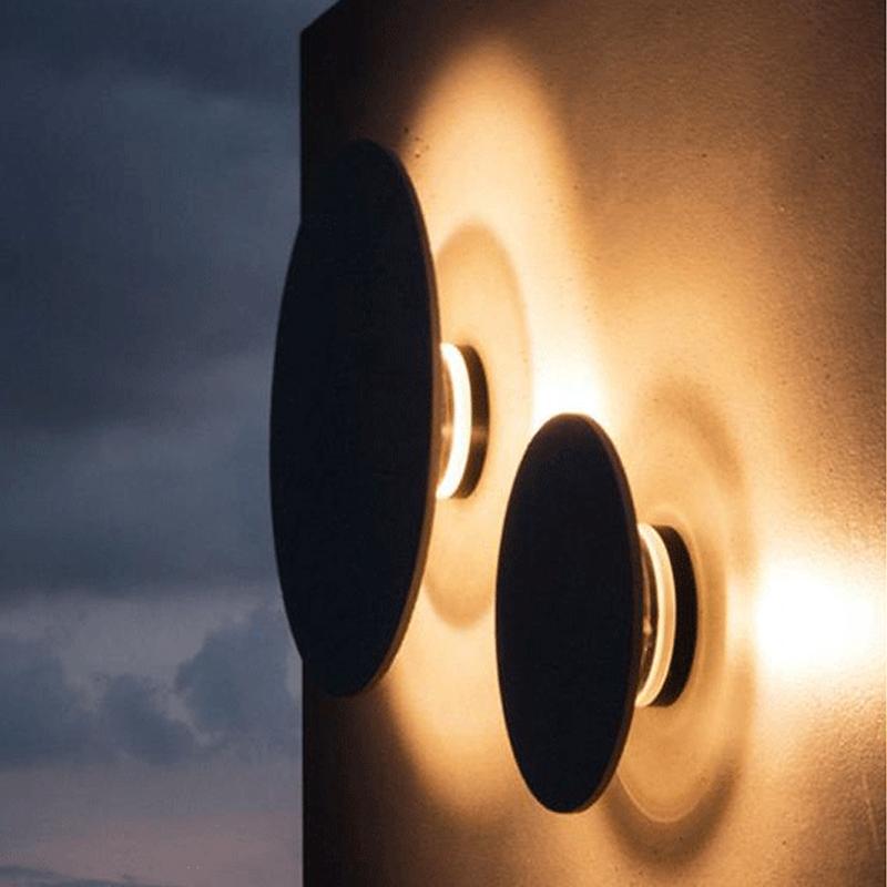 Round Concrete Flush Outdoor Wall Sconce — Gray, LED 16W–20W, 3000K Warm White, IP54, 7" or 9.45"