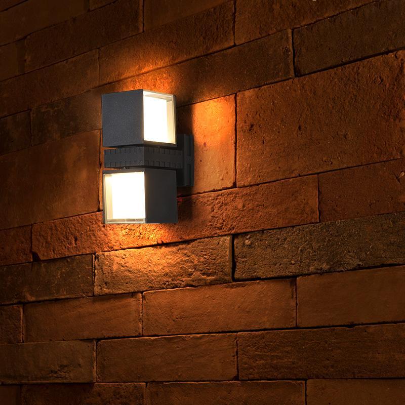 Adjustable Black Outdoor Wall Lights with Up and Down Lighting - Square Design