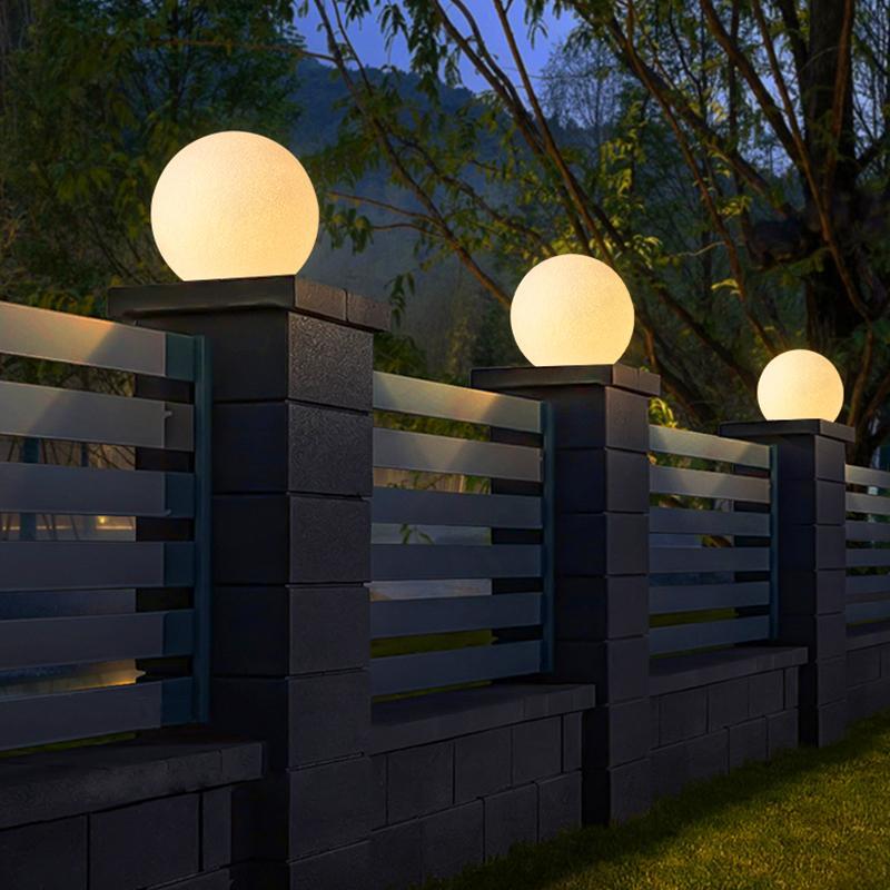 Moon Ball Outdoor Pillar Light — White Resin & Fiber, LED, IP65 Weatherproof, 9W / 16W, 3200K Warm White, 10" or 16"