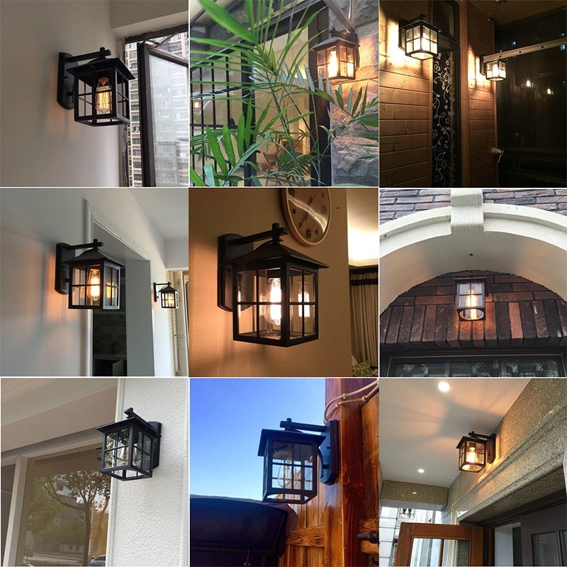 Minimalist Square Lantern Outdoor Wall Sconce — Aluminum and Glass, E27, 9.25" Wide, Black