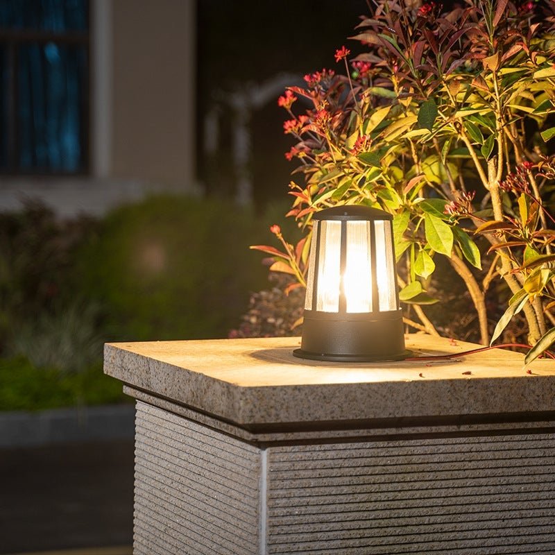 Modern Geometric Outdoor Bollard Light — Aluminum & Acrylic, LED E27, 1-Light, Hardwired, IP65 Weatherproof, 10" H
