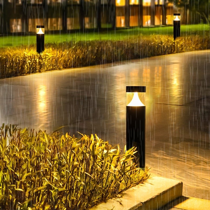 Modern Round LED Outdoor Post Light - Waterproof Black Aluminum Yard Lamp