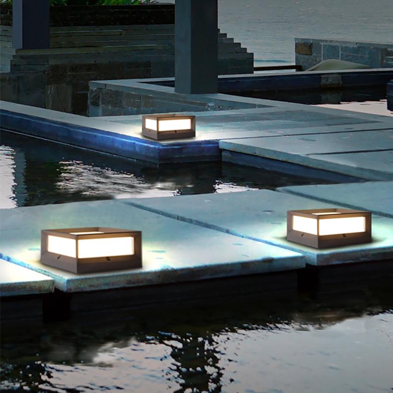 Modern Square Solar & Hardwired Outdoor Post Light — Die-Cast Aluminum, Black, IP54, Warm White 3200K