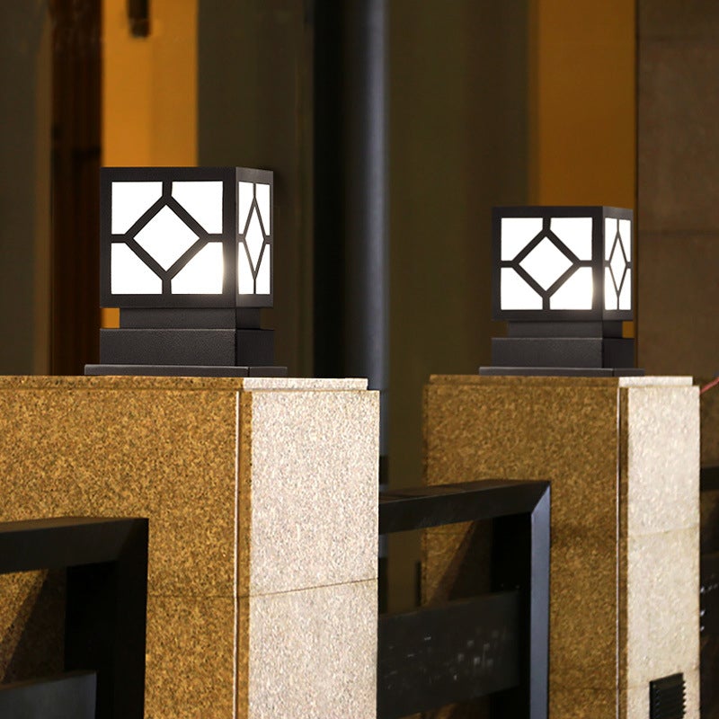 Modern Square Outdoor Post Light — Stainless Steel & PC, LED, Waterproof, 8" × 6" × 9"