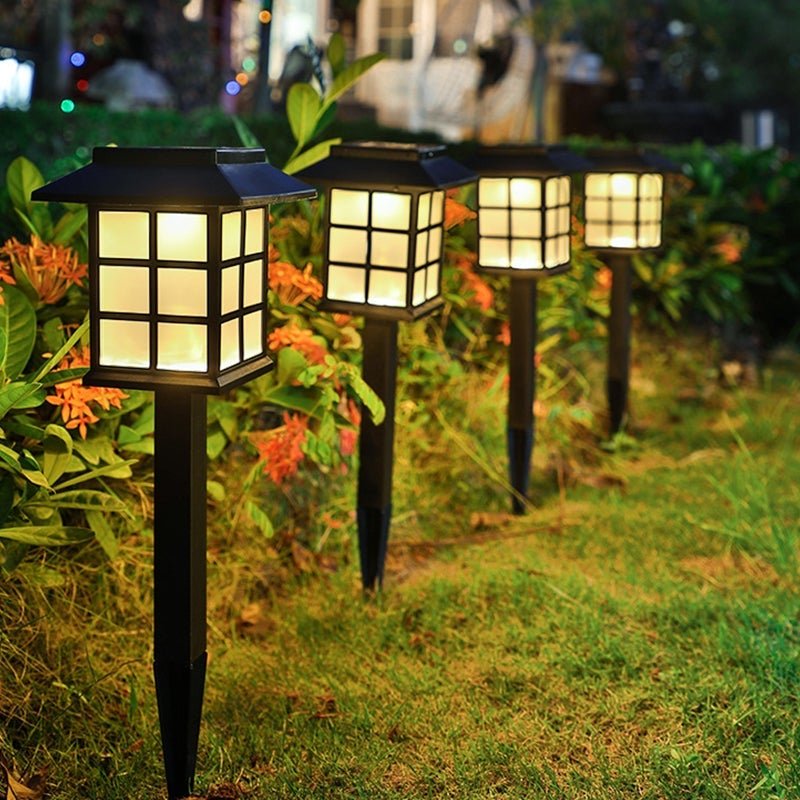Square Pavilion Solar Garden Stake Lights — Black, ABS/PVC, LED, Weatherproof