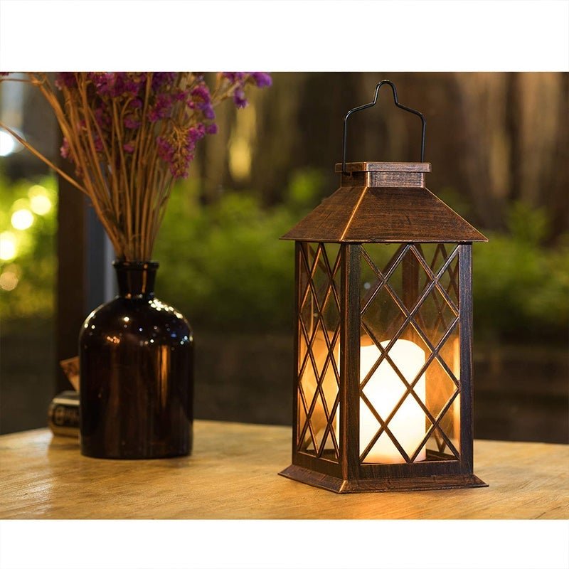 Retro Lantern Outdoor Solar Light — Antique Bronze, LED, Waterproof, 6" × 11"