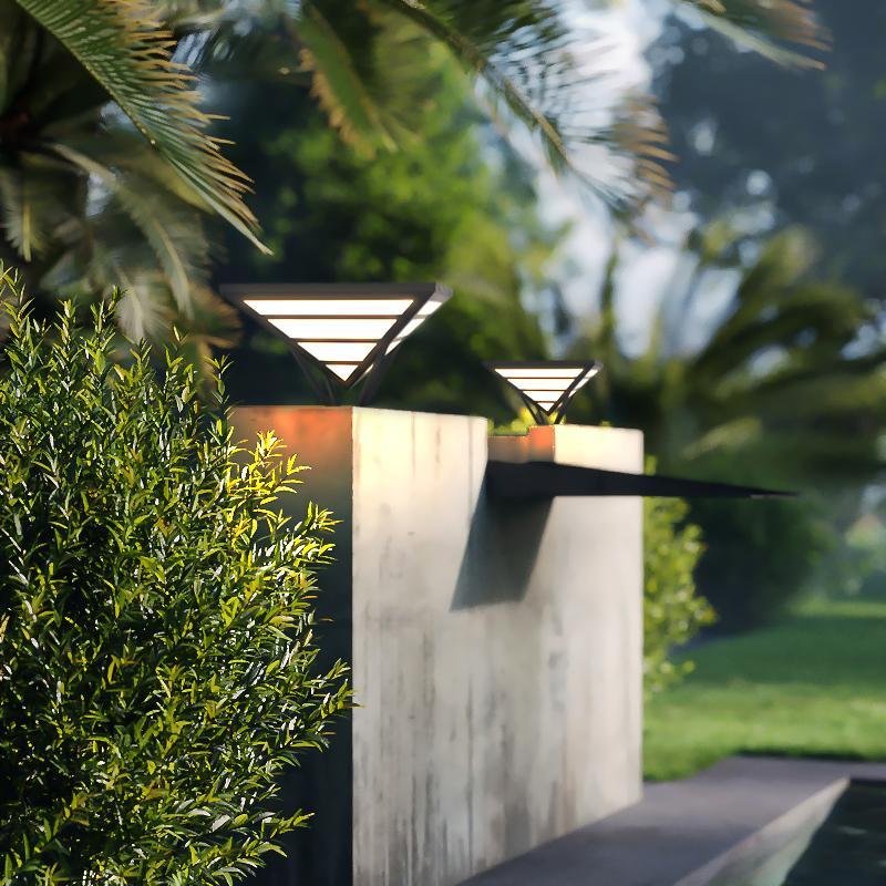 Geometric Pyramid Outdoor Pillar Light — Black Aluminum, Integrated LED, 3200K, IP54, 6W / 8W