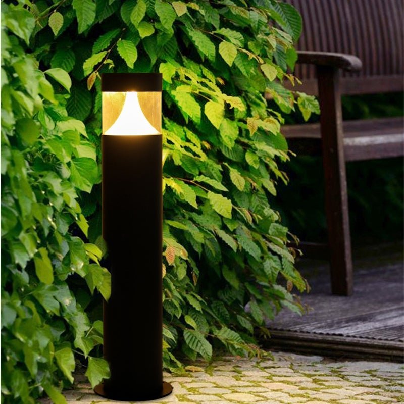 Modern Round LED Bollard Post Light — Black Aluminum, Acrylic Shade, 5.9" × 31.49", Weatherproof