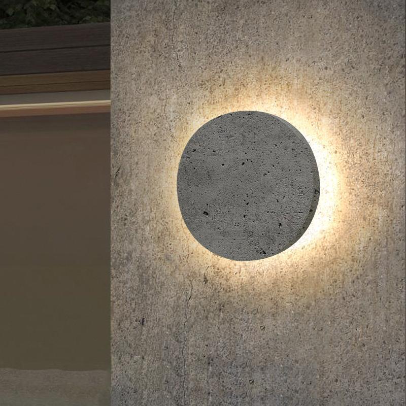Round Concrete Flush Outdoor Wall Sconce — Gray, LED 16W–20W, 3000K Warm White, IP54, 7" or 9.45"