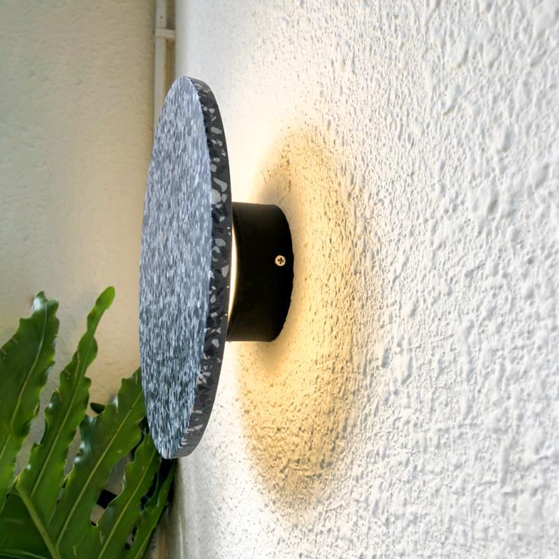 Terrazzo Circular Outdoor Wall Sconce — PMMA, 15W Integrated LED, IP54, 3000K Warm White