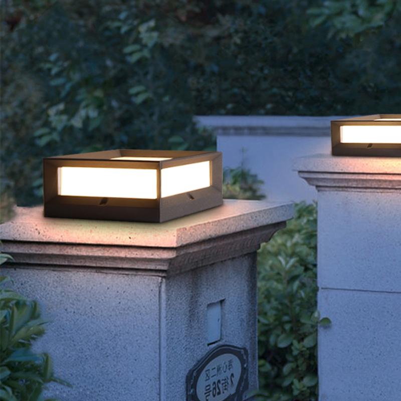 Modern Square Solar & Hardwired Outdoor Post Light — Die-Cast Aluminum, Black, IP54, Warm White 3200K