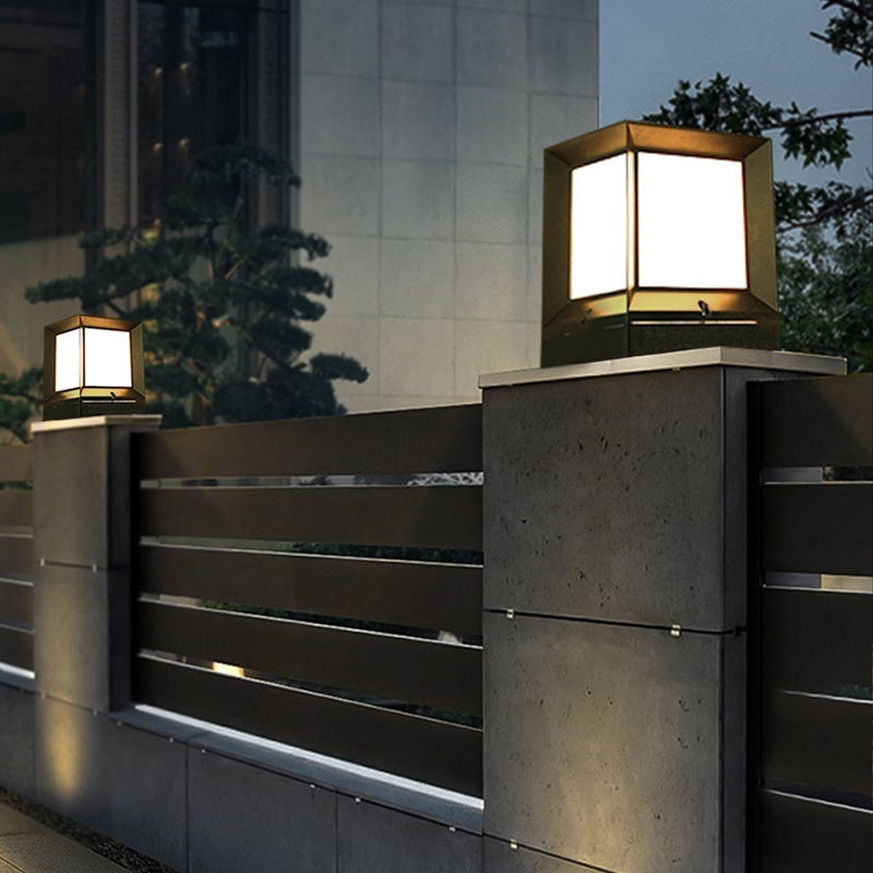 Modern Geometric Square Solar Post Light — Black ABS & Acrylic, LED, 3W, Dusk-to-Dawn