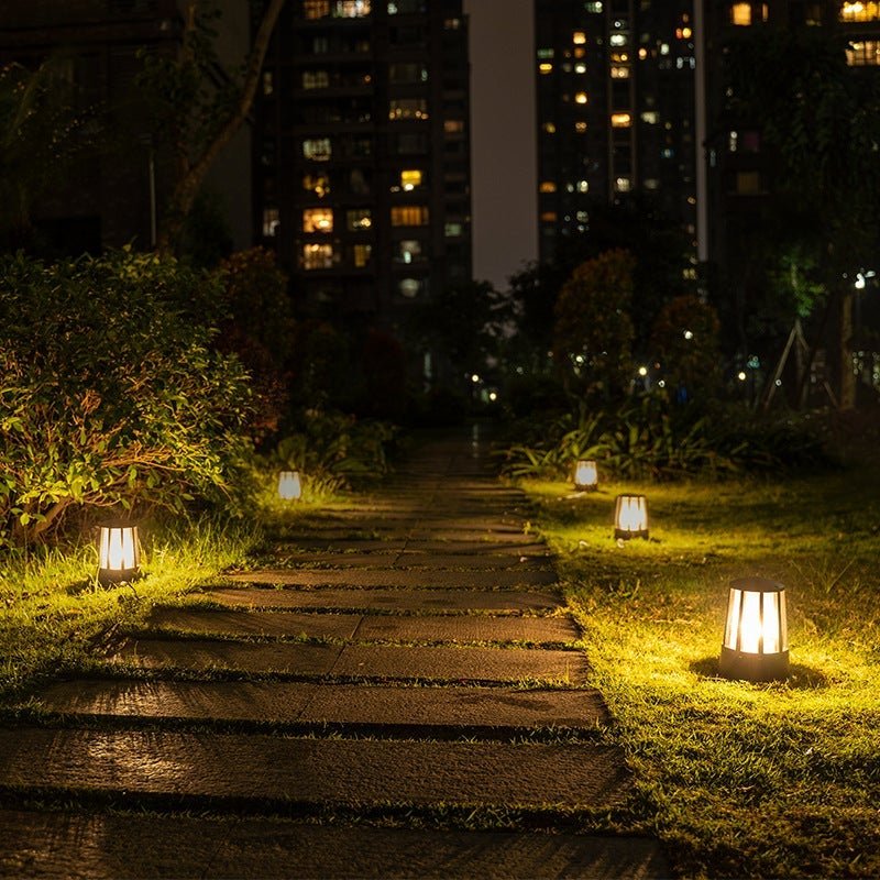 Modern Geometric Outdoor Bollard Light — Aluminum & Acrylic, LED E27, 1-Light, Hardwired, IP65 Weatherproof, 10" H