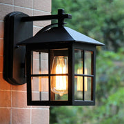 Minimalist Square Lantern Outdoor Wall Sconce — Aluminum and Glass, E27, 9.25" Wide, Black