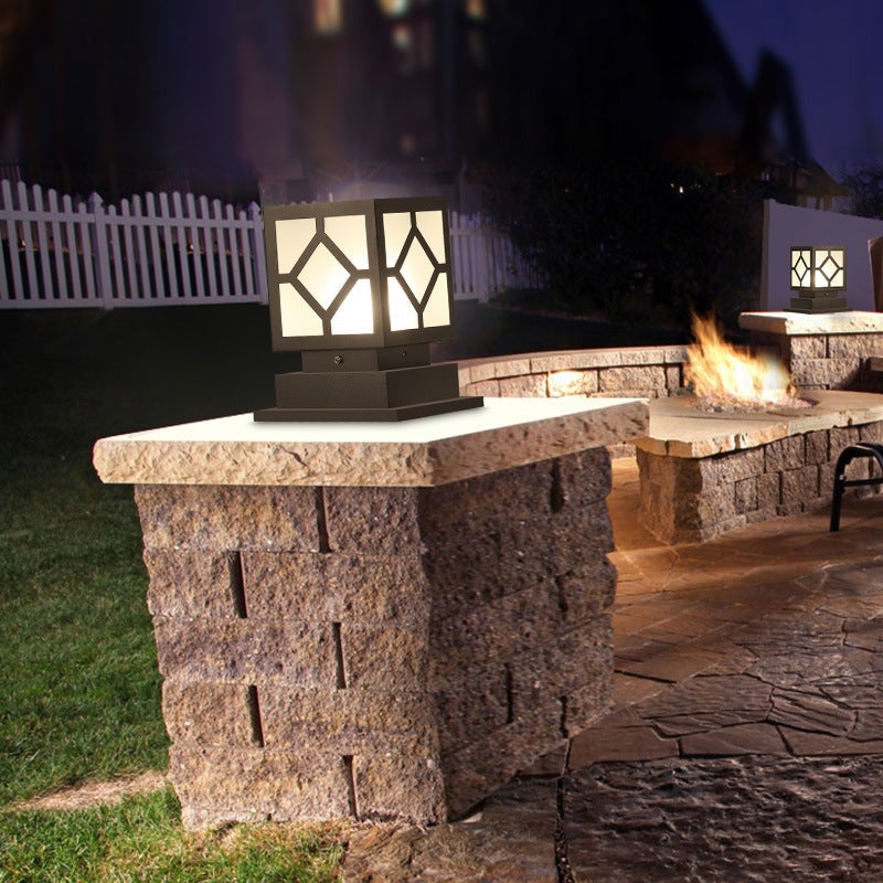 Modern Square Outdoor Post Light — Stainless Steel & PC, LED, Waterproof, 8" × 6" × 9"