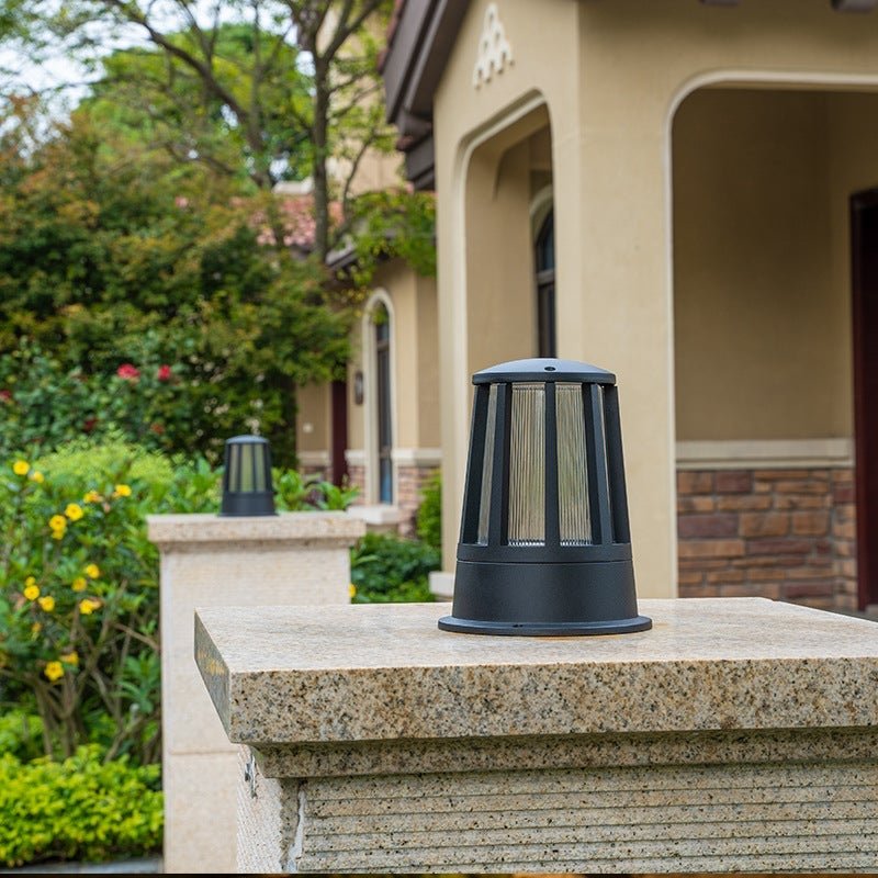 Modern Geometric Outdoor Bollard Light — Aluminum & Acrylic, LED E27, 1-Light, Hardwired, IP65 Weatherproof, 10" H